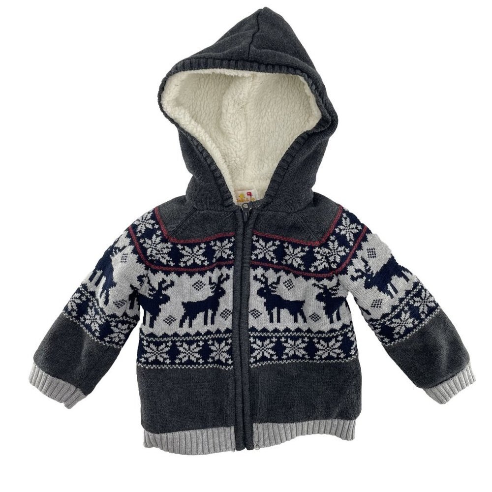 Sam & Jo Boy’s Long‎ Sleeve Gray Fleece Jacket With Reindeers See Measurements